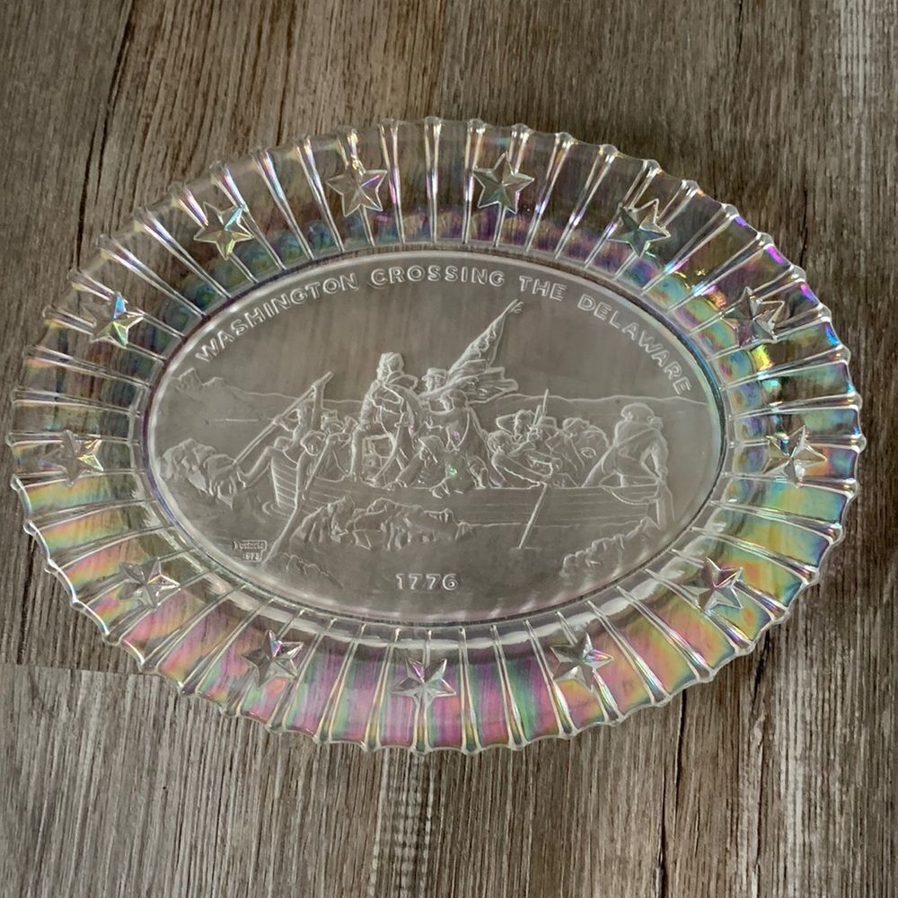 VTG JOSTORIA 1973 Plate Washington Crossing The Delaware 1776 Clear Glass Plate